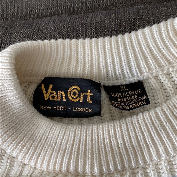 Cream Knit Sweater with Blue and Black Stripes - Picture 2 of 4